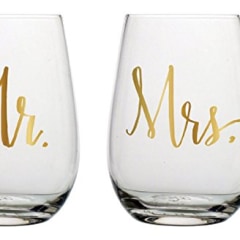 Slant Mr &amp; Mrs Stemless Wine Glasses- Set of 2 (Amazon)