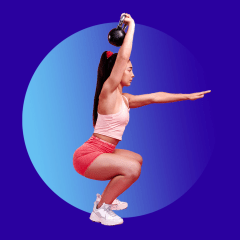 Illustration of a girl lifting a kettlebell and a woman lifting Bowflex kettlebell