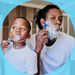 Shot of a father teaching his little son how to shave in the bathroom at home. See the best shaving creams for your hair removal routine this summer. Shop shaving creams for women and men from Eos, Aveeno, Proraso and more.