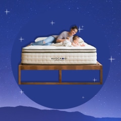 Illustration of an eco-friendly mattress with a mother and child on it