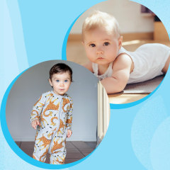 Three images of cute babies wearing different onesies