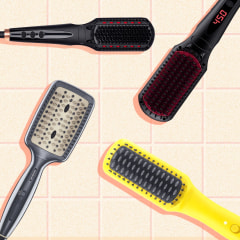 Illustration of different heat straightener brushes. Heated hair straightening brushes are bubbling up on TikTok, but what exactly are they? We consulted hairstylists and rounded up five top-rated options.