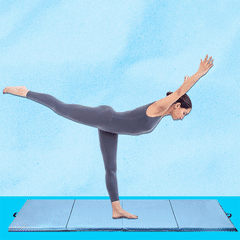 Illustrated GIF of a Woman practicing yoga while standing on the BestMassage Gymnastics Mat
