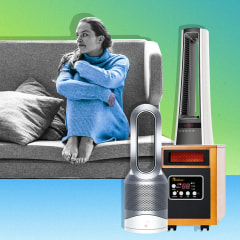 Illustration of a Woman on her couch surrounded by three space heaters