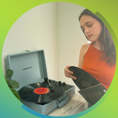 Writer with her Record Player