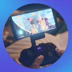 Image of a hand using the Luna Controller from Amazon and the controller alone
