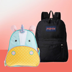 Illustration of four kids backpacks in different colors and styles