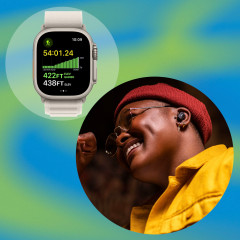 Woman with Bose headphones, Apple Watch and iPhone 14 and the new Keurig
