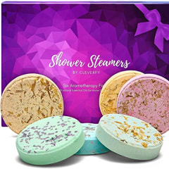 Cleverfy Aromatherapy Shower Steamers - Variety Pack of 6 Shower Bombs with Essential Oils. Purple Set: Lavender, Watermelon, Grapefruit, Menthol &amp; Eucalyptus, Vanilla &amp; Sweet Orange, Peppermint