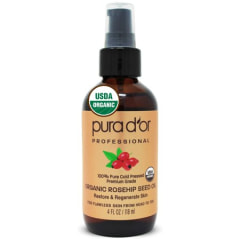 PURA D&#039;OR Organic Rosehip Seed Oil, 100% Pure Cold Pressed USDA Certified Organic, All-Natural Anti-Aging Moisturizer Treatment for Face, Hair, Skin, Nails, Men-Women (4 fl oz/118 mL) (Packaging may vary)