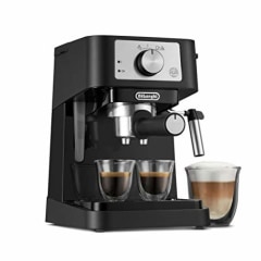 De&#039;Longhi Stilosa Manual Espresso Machine, Latte &amp; Cappuccino Maker, 15 Bar Pump Pressure + Manual Milk Frother Steam Wand, Black / Stainless, EC260BK