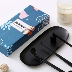 BEDOGO 4 in 1 Candle Accessory Set - Candle Wick Trimmer,Candle Wick Dipper,Candle Wick Snuffer,Storage Tray Plate - Candle Care Tools - Elegant Gift for Candle Lovers and Aromatherapy Lovers (Black)
