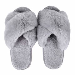 Women&#039;s Soft Plush Lightweight House Slippers Fuzzy Cross Band Slip on Open Toe Cozy Indoor Outdoor Slippers
