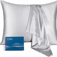 J JIMOO Natural 22 Momme 100% Mulberry Silk Pillowcase for Hair and Skin, Standard Size 20&quot;X 26&quot; Silk Pillow Case, Soft Smooth Cooling Premium Grade 6A Silk Pillow Cover with Zipper (Silver Grey 1pc)