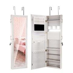 Titan Mall Jewelry Cabinet Wall Door Mounted Jewelry Organizer Mounted Lockable Jewelry Armoire Organizer with Full-Length Mirror Dressing Mirror Makeup Jewelry Storage(White)