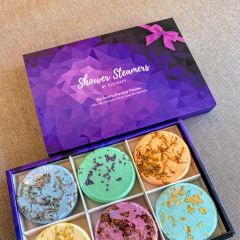 Cleverfy Shower Steamers Aromatherapy - Variety Pack of 6 Shower Bombs with Essential Oils. Self Care and Relaxation Teacher Appreciation and Mothers Day Gifts for Mom. Purple Set