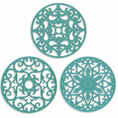 Silicone Trivet ME.FAN 3 Set Silicone Trivet Mat - Multi-Use Intricately Carved Insulated Flexible Durable Non Slip Coasters (Teal Blue)