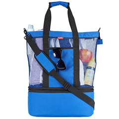 Odyseaco Waterproof Beach Bag with Cooler - Beach Bags for Women Vacation Beach Essentials - Pool Bag &amp; Mesh Beach Tote Bag (Blue)