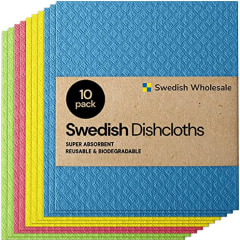 Swedish Wholesale Swedish DishCloths for Kitchen- 10 Pack Reusable Paper Towels Washable - Eco Friendly Cellulose Sponge Microfiber Dish Cloths - Kitchen Essentials - Assorted