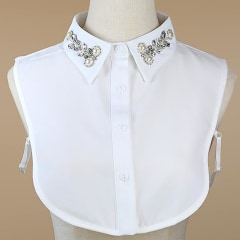 Joyci Diamond Pearl False Collar Peterpan Fake Collar Half Shirt Dickey (White)