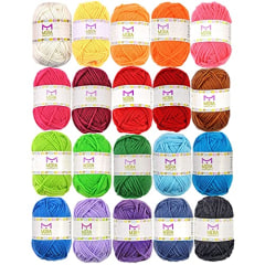 20 Acrylic Yarn Skeins - 438 Yards Multicolored Yarn in Total - Great Crochet and Knitting Starter Kit for Colorful Craft - Assorted Colors