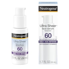 Neutrogena Ultra Sheer Moisturizing Face Serum with Vitamin E &amp; SPF 60+, All Day Facial Sunscreen Serum with Broad Spectrum UVA/UVB Protection, Fragrance-Free, Oxybenzone-Free, 1.7 oz