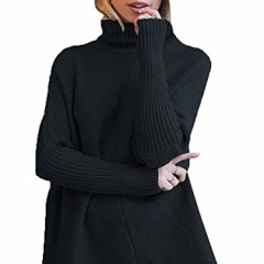 ANRABESS Women&#039;s Casual Long Batwing Sleeve Turtleneck High Low Hem Sweater Pullover Knit Jumper A87hei-XS Black