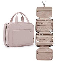 BAGSMART Toiletry Bag Travel Bag with Hanging Hook, Water-resistant Makeup Cosmetic Bag Travel Organizer for Accessories, Shampoo, Full-size Container, Toiletries (Baby Pink, Medium)