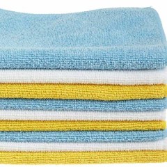 Amazon Basics Microfiber Cleaning Cloths, Non-Abrasive, Reusable and Washable - Pack of 24, 12 x16-Inch, Blue, White and Yellow