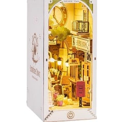 Rowood Book Nook Kits for Adults Bookshelf Insert Decor Alley 3D Wooden Puzzle Bookend DIY Craft Kits for Adults with LED Light - Sunshine Town