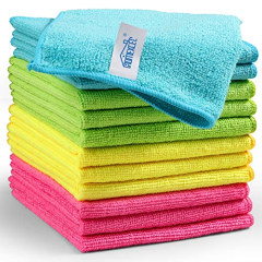 HOMEXCEL Microfiber Cleaning Cloth,12 Pack Cleaning Rag,Cleaning Towels with 4 Color Assorted,11.5"X11.5"(Green/Blue/Yellow/Pink)