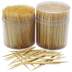 MontoPack Bamboo Wooden Toothpicks |1000-Piece Large Wood Round Toothpicks in Clear Plastic Storage Box | Sturdy Safe Double Sided Party, Appetizer, Olive, Barbecue, Fruit, Teeth Cleaning Toothpicks.