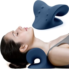 PBDD 2025 BACON - RESTCLOUD Neck and Shoulder Relaxer, Cervical Traction Device for TMJ Pain Relief and Cervical Spine Alignment, Chiropractic Pillow, Neck Stretcher (Dark Blue)