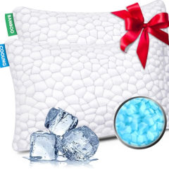 Cooling Bed Pillows Queen Size Set of 2, Shredded Memory Foam Pillows for Sleeping, Adjustable Firm Pillow for Side Back Stomach Sleepers, Gel Cool Pillow for Hot Sleepers Neck Support