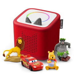 Toniebox 2 Audio Player Disney Bundle for Kids 3+ with Lightning McQueen, Simba, Winnie The Pooh, and Baloo - Sunset Red