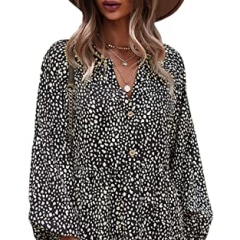 CCTOO Women’s Summer Dresses Casual V Neck Button Down 3/4 Sleeve Floral Print Loose Flowy Shirt Dress 065 Black Small