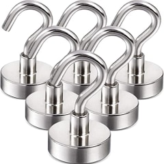 DIYMAG Magnetic Hooks, 25Lbs Strong Heavy Duty Cruise Magnet S-Hooks for Classroom, Fridge, Hanging, Cabins, Grill, Kitchen, Garage, Workplace and Office etc, (6 Pack-Silver),Screw in Hooks