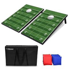 GoSports Football Cornhole Set | Customize With Your Team's Decals | Includes 2 Boards, 8 Bean Bags & Case
