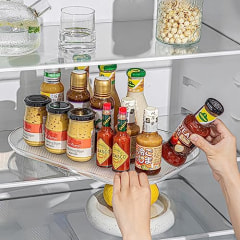 LAMU Square Lazy Susan Turntable Organizer for Refrigerator, 15.67'' Rectangle Lazy Susan Clear Fridge Organizers and Storage for Cabinet, Pantry, Countertop, Table