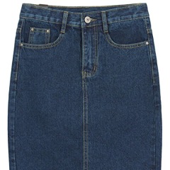 chouyatou Women's Basic Five-Pocket Rugged Wear Denim Skirt with Slit (Medium, Blue)