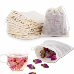 Chielor 50Pcs Cotton Muslin Bags-3.94 x 3.15 Inches Eco-friendly Drawstring Bags for Reusable Sachet, Crafts, Teas, Spices, Soaps, Jewellery, Crafts, Parties, Decor & Favour Gifts for Home Supplies