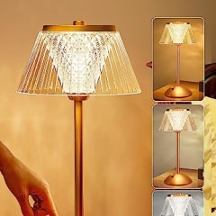 One Fire Crystal Lamp,10-Way Dimmable Table Lamp Touch Lamp, 3 Colors Small Lamp, 1200mAh Battery Operated Lamp Rechargeable Lamp, Led Cordless Lamp Gold Lamp for Bedroom Office Bathroom Living Room