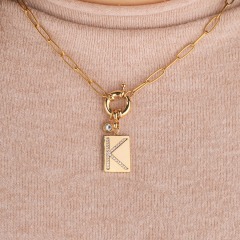 Pave Initial Pendant Necklace with Paperclip Chain