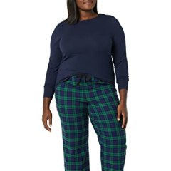 Amazon Essentials Women's Lightweight Flannel Pant and Long-Sleeve T-Shirt Sleep Set (Available in Plus Size), Blackwatch Plaid, Medium