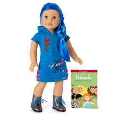 American Girl Truly Me 18-inch Doll #90 with Blue Eyes, Long Blue Hair, and Light-to-Medium Skin with Warm Undertones in Skater Dress
