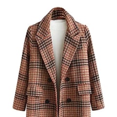 CHARTOU Women's Winter Oversize Lapel Collar Woolen Plaid Double Breasted Long Peacoat Jacket (Large, Camel)