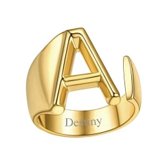 FindChic Custom Name Ring, Personalized Initial Letter A Statement Rings for Women Alphabet Knuckle Ring Engravable 18K Gold Plated Resizable Fashion Jewelry Gift