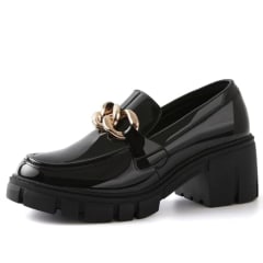 Loafers,Women Patent Loafer Shoes Dressy Oxford Penny Ladies Platform Mule Fashion Chic Backless PU Leather Solid Chain Slip On Slides Shoes Mid Heel Non Slip Black-2,08