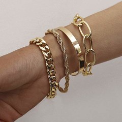 fxmimior Dainty Boho Gold Silver Chain Bracelets Set for Women Adjustable Fashion Beaded Chunky Flat Cable Chain Punk Bracelets Jewelry for Women Girls Gift Set of 4 (Gold)