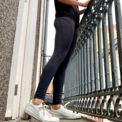 Split image of a Woman wearing the Ododos High-Waist Tummy-Control Yoga Pants